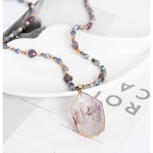 Fashion Bohemian Jewelry Natural Random Shape Stones With Druzy Links Semi Precious Pendant Necklaces For Women Boho Gift