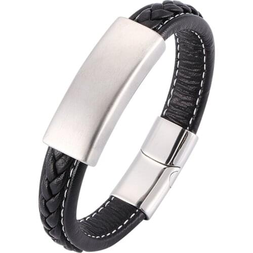Men Leather Bracelet Stainless Steel Magnetic Buckle Bangle Fashion Jewelry Male Handmade Charm Bracelet SP0190