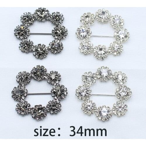 New 2pcs 34mm round flower shiny rhinestone ribbon belt creative clothing decoration sliding buckle DIY jewelry accessories