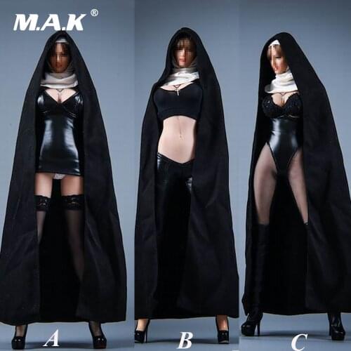 1/6 Scale Female PU Leather Church girl nun Clothes Model 19XG60 Nun cloak hood Cross necklace Toys in stock