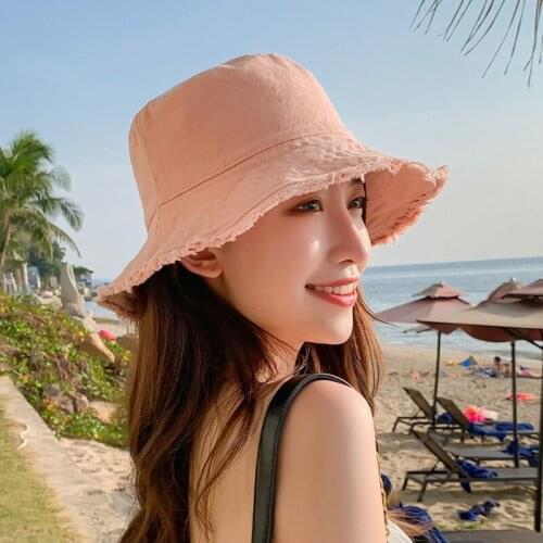 Cotton Fringed Fisherman cap Soft Aluminum Wire Shape Water Wash Bucket hat Womens Four Seasons Solid outing basin hat