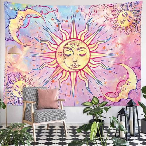 Pastel SunMoon Wall Hanging Tapestry Room Decor Mysterious Gobelin Small Hippie Tarot Psychedelic Tapestry For Party Home Decor