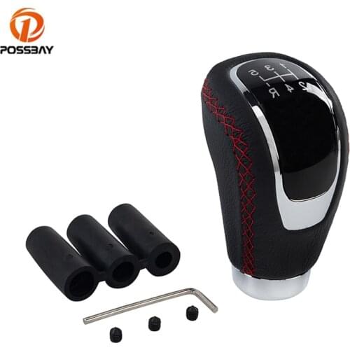 POSSBAY Universal Car Gear Shift Knob 5 Speed Black Leather Red Stitch Manual Shifter Lever Handle Cover Auto Interior Styling