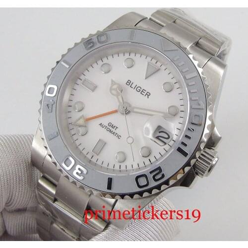 Simple 40mm sapphire glass dial ceramic turning bezel date stainless steel strap automatic movement mens watch