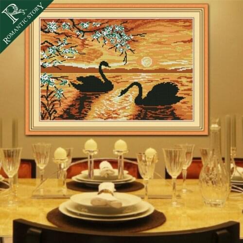 Romantic Story Chinese Style Double Swan Swimming Pattern Needlework Printed Cross Stitch of the Bedroom DIY Counted Embroidery