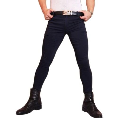 Sexy Men Fashion Jeans Elastic Pencil Pants Casual Soft Comfortble Tight Trousers Erotic Lingerie Club Gay Wear Plus Size F73