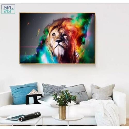 SPLSPL Abstract Animal Canvas Print Poster Painting Unframed 1 Piece Colorful Watercolor Lion Wall Art Decor Picture for Room