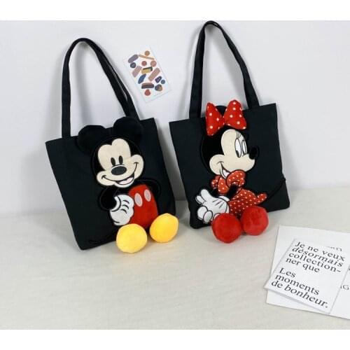 Disney Minnie Mickey Mouse Shoulder Bag Female New Handbag Large-capacity Soft Messenger Bag Canves Tote Shopping Bag Kids Gift