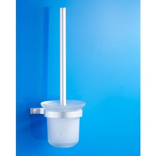 Space Aluminum toilet brush holders wall mounted, European style bathroom toilet brush holders set, Silver toilet bowl brushed