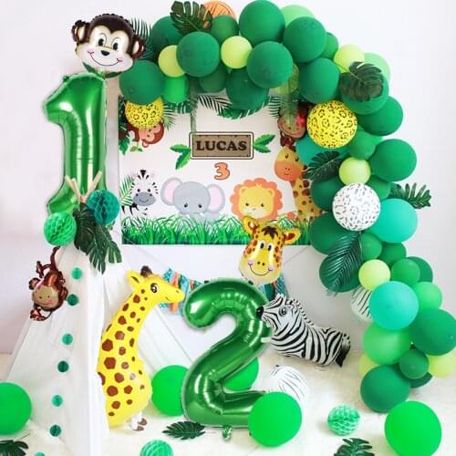 QIFU Animal Number Ballon Happy Birthday Balloon Safari Wild One 1st Birthday Party Decor Kid 2nd Birthday Oh Baby Shower Baloon