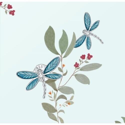 WOSTU Little Dragonfly Stud Earrings 925 Sterling Silver Shining Blue Zircons Fashion Earrings For Women Original Jewelry CTE455