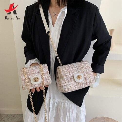 Attra-Yo 2020 Autumn Winter New Fashion Wild Women Bag Chain Shoulder Bag Flap Small Squre Bag Woolen Fabric Best Gift