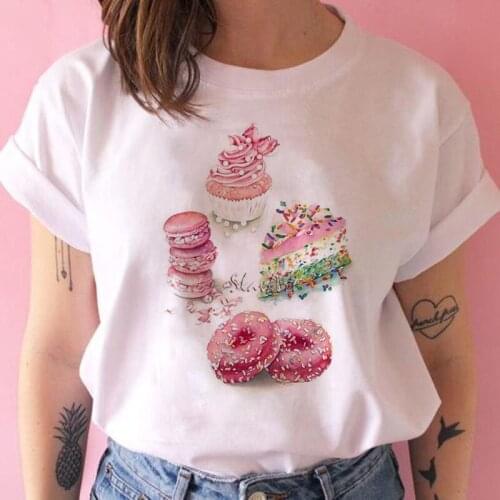 Kawaii Style Women T Shirts Delicious Breakfast Cake Donuts Print Tshirt Streetwear Tops Female T-shirt Short Sleeve Tee T-shirt