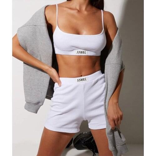 Ribbed String Suspender Shorts Suit Women 2020 European and American Summer Street Sportswear Casual Sets