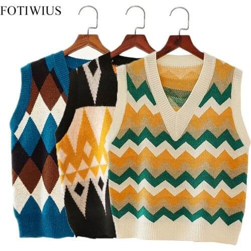 Spring Autumn Knit Vest Women V-Neck Knitted Sweater Coat Sleeveless Striped Waistcoat Outwear Preppy Chalecos Para Mujer