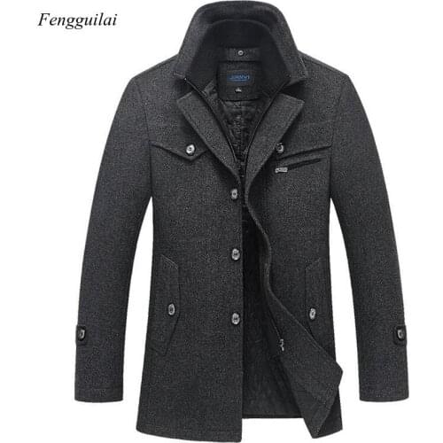 Winter Mens Wool Coat Thickened Wool Blended Jacket Coat Coat Windproof Warm Windbreaker Coat