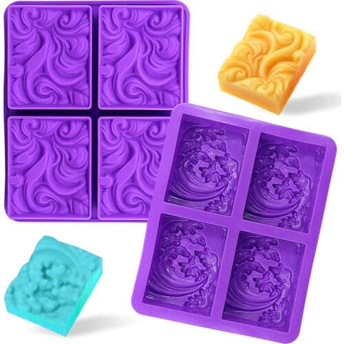 4-Cavity Ocean Wave Soap Mold Rectangular Soap Molds Silicone Soap Mold For Soaps Making