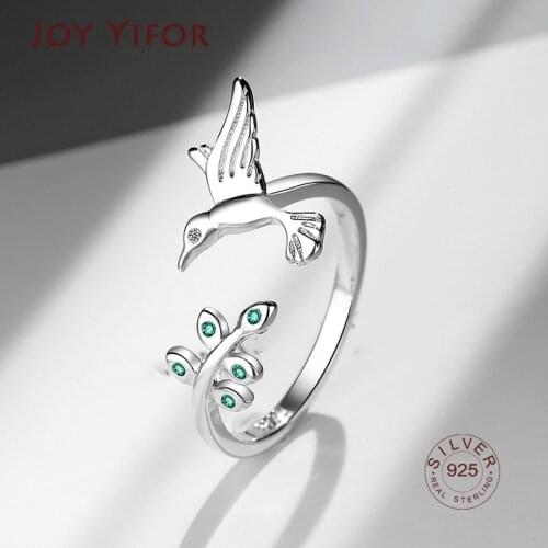 925 Sterling Silver Rings Summer New Trend Elegant Charm Creative Small Bird Leaves Zircon Party Jewelry Gifts For Women