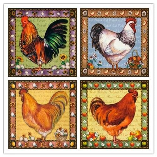Free shipping beautiful rooster printing cartoon animal canvas prints oil painting on canvas wall decoration wallpaper picture