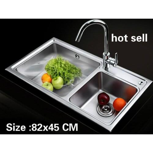 Free shipping Apartment multifunction high quality kitchen double groove sink 304 stainless steel big hot sell 820x450 MM