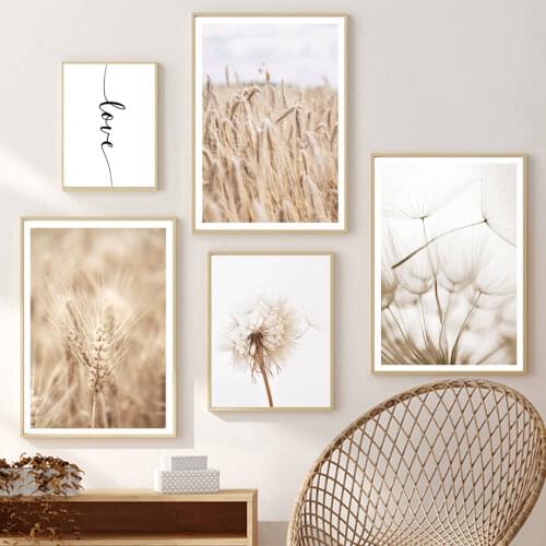Grass Flower Reed Wheat Palm Leaf Fan Dandelion Wall Art Canvas Painting Posters And Prints Wall Pictures For Living Room Decor