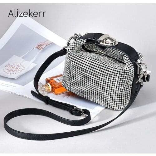 Shiny Rhinestone Boston Bag Women 2020 Korean Diamonds Silver Small Square Shoulder Messenger Bag Female Luxury Evening Purse
