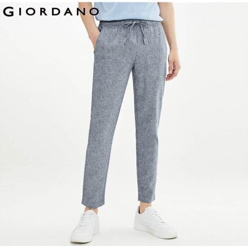 Giordano Men Pants Linen-cotton Elastic Waistband Pants Lightweight Mulit Pocket Ankle Length Calca Masculina 13121023
