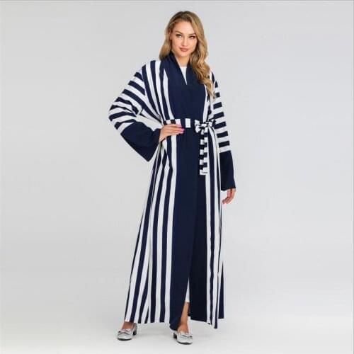 Dubai fashion striped pattern hit Muslim Robes syari female full length cardigan Muslim abaya Arab Worship Service abayas F1287