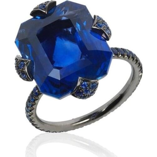 Hot Sale Korean Style Royal Blue Crystal Square Rings for Women Simple Pop Jewelry Fashion 2021 Accessories Wholesale