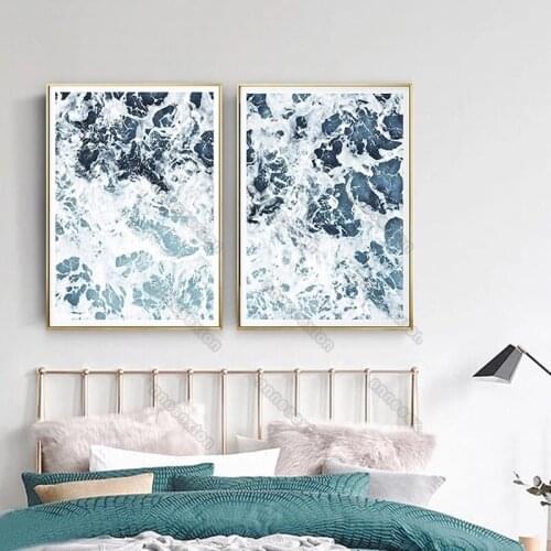 Art Spindrift At Ocean White and Navy Blue Water Modern Style Canvas Painting Poster and Print for Home Rooms Wall Decoration