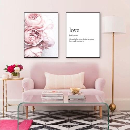 Sentence Canvas Painting Gift for Her For Bedroom Picture Nordic Style Peonies Poster and Prints Peony Wall Art Pink Flower Love