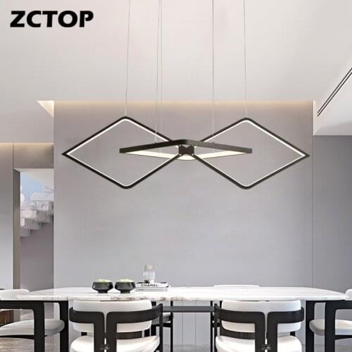 Square Led Chandeliers Dimmable Dining Table Dining Room Modern Hanging Light Fixture Creative Home Decor Lustre Luminaire 110V