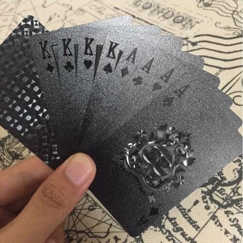 54pcs/pack Fashion Gold Foil Poker Novelty Collection Waterproof PVC Plastic Playing Cards Set Solid Color Black Board Game