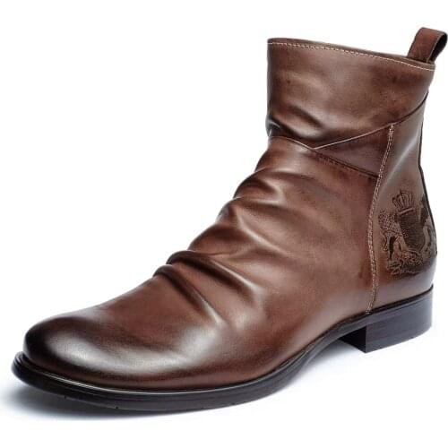 Men Basic Boots PU Leather Vintage Fashion Mens Leather Shoes Winter Autumn Ankle Boots Military Big Size Boots For Men