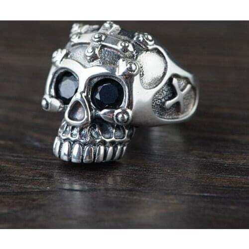 925 Sterling Silver MENS Gothic Skull Skeleton punk VINTAGE ring rings Jewelry A4317