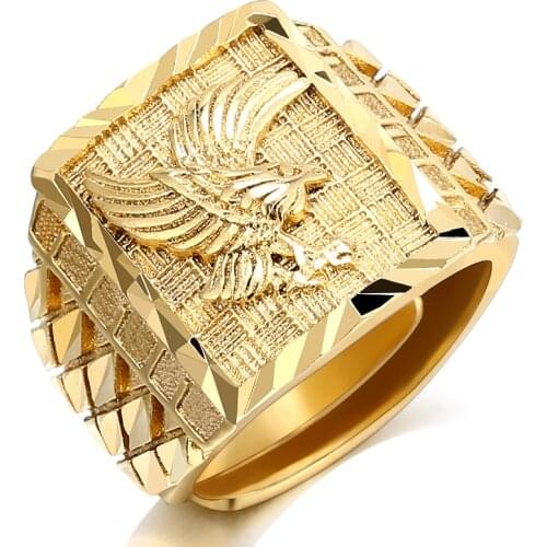 Punk Rock Eagle Men 's Ring Luxury Gold Color Resizable To 7-11 Finger Jewelry Never Fade