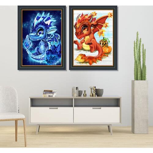 FIYO Diamond Painting Kit Animal 5D DIY Diamond Embroidery Cute Dragon Pictures Of Rhinestones Mosaic Cross Stitch Wall Art