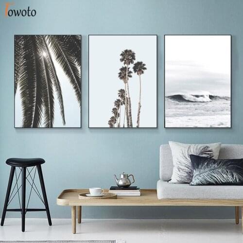 Tropical Wall Art Palm Trees Prints Ocean Poster Seascape Canvas Painting Nordic Wall Pictures for Living Room Coastal Decor