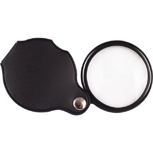 Portable Fold Magnifier with leather case 5X Reading magnifing glass Pocket zoom magnifer glass