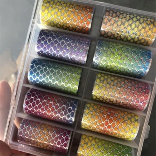 Mermaid Nail Art Foil Transfer BOX Snake 10pcs/box Foil Paper 2020 New Patterns Starry Nail Transfer Foils Decals NZ2345-2534GH