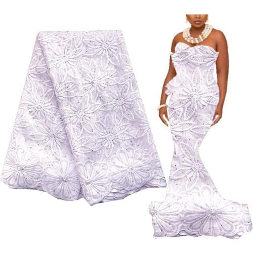 Embroidery Cord Nigerian Lace Fabric 2020 High Quality Lace White Tulle Fabric with Stones Mesh Green African French Lace Fabric