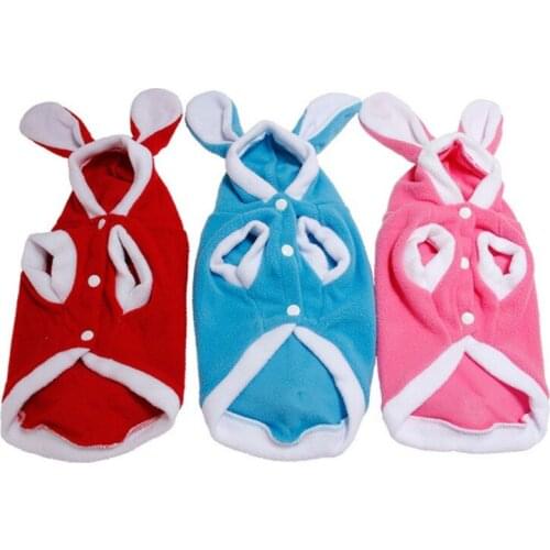 Warm Fleece Dog Clothes Pet Dog Bunny Costume Puppy Dogs Hoodies With Rabbit Ear Jacket French Bulldog Pullover Cat Clothing