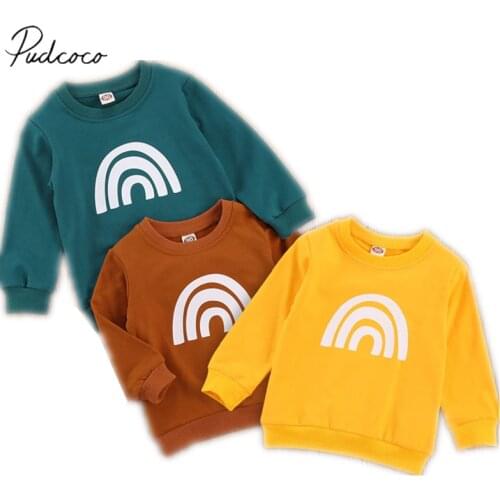 Spring Autumn Toddler Baby Girls Boys Casual Sweatshirts, Long Sleeve Crew Neck Rainbow Printed Pullover Tops 1-6Y