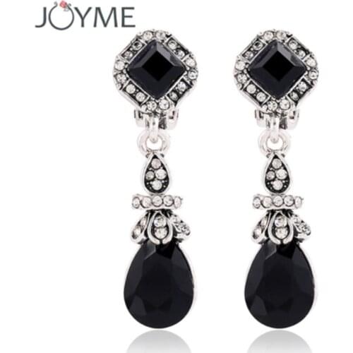 Joyme Brand Black Earring Clips No Pierced Ear Clips For Women Long Earrings Red Dangle Vintage Indian Jewelry