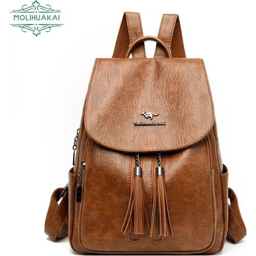 2021 Summer Womens Backpacks Soft PU Leather Backpack Luxury Ladies Youth Campus Bag Large Capacity Travel Backpack Sac A Main