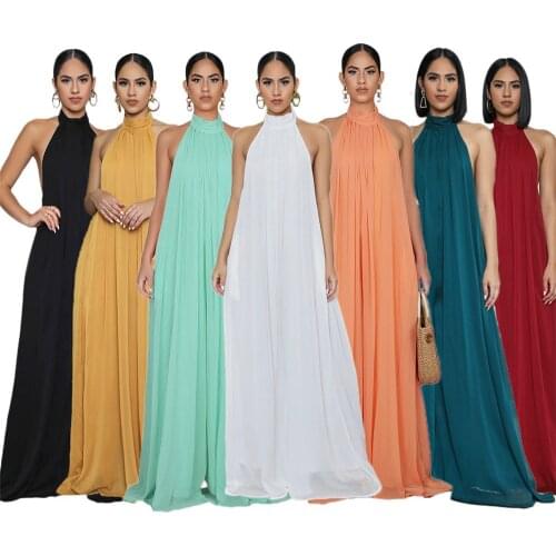 Echoine Chiffon Halter Backless Jumpsuits Women Pleated Elegent Wide Leg Rompers White Party Club Jumpsuit