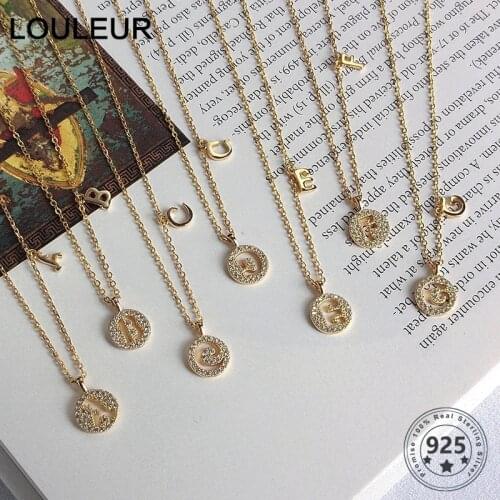 Louleur 26 English Letter 925 Sterling Silver Necklace Western Style Zircon Gold Necklace for Women Luxury Jewelry Birthday Gift