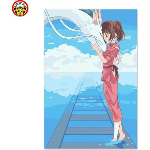 Painting by numbers art paint by number Girl and white dragon Anime home decor painting DIY, drawing on the cloth by home decor