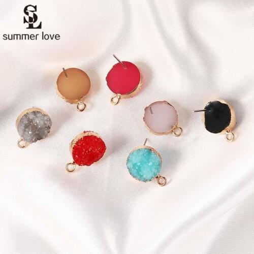 10PCS/Lot Earring Pins Needles 2019 New Colorful Resin Fake Druzy Earrings Base Connectors for Diy Jewelry Making Accessories