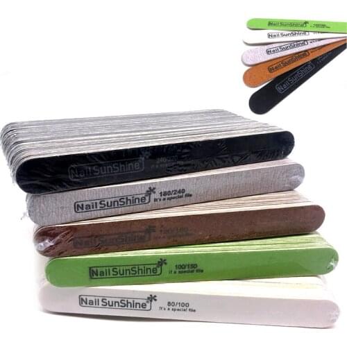 100 Pcs Strong Thick Wooden Nail File 80/100/180/120/150/240/320 Grit Wood Sandpaper Buffer Block Manicure Straight Stick Files